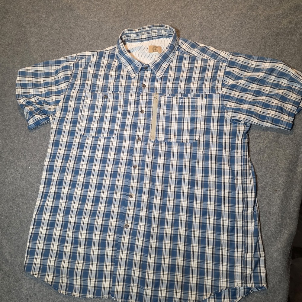 Harband Travelers Blue/gray Plaid Zipper Pocket Mens Xl Short Sleeve 254